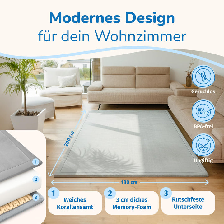 Krabbelmatte Baby Schaumstoff 180x200cm 3cm Dick Rutschfest Grau - Bild 5