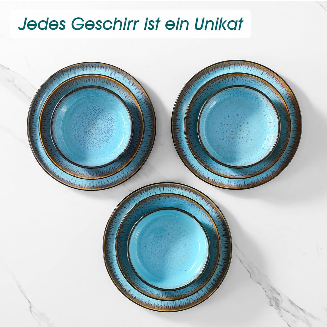 Tafelservice 24-teilig Steingut reaktive Glasur Seeblau 6 Personen - Bild 7