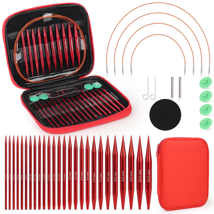 Rundstricknadeln Set austauschbar Aluminium 3,0–10,0 mm 13 Paar