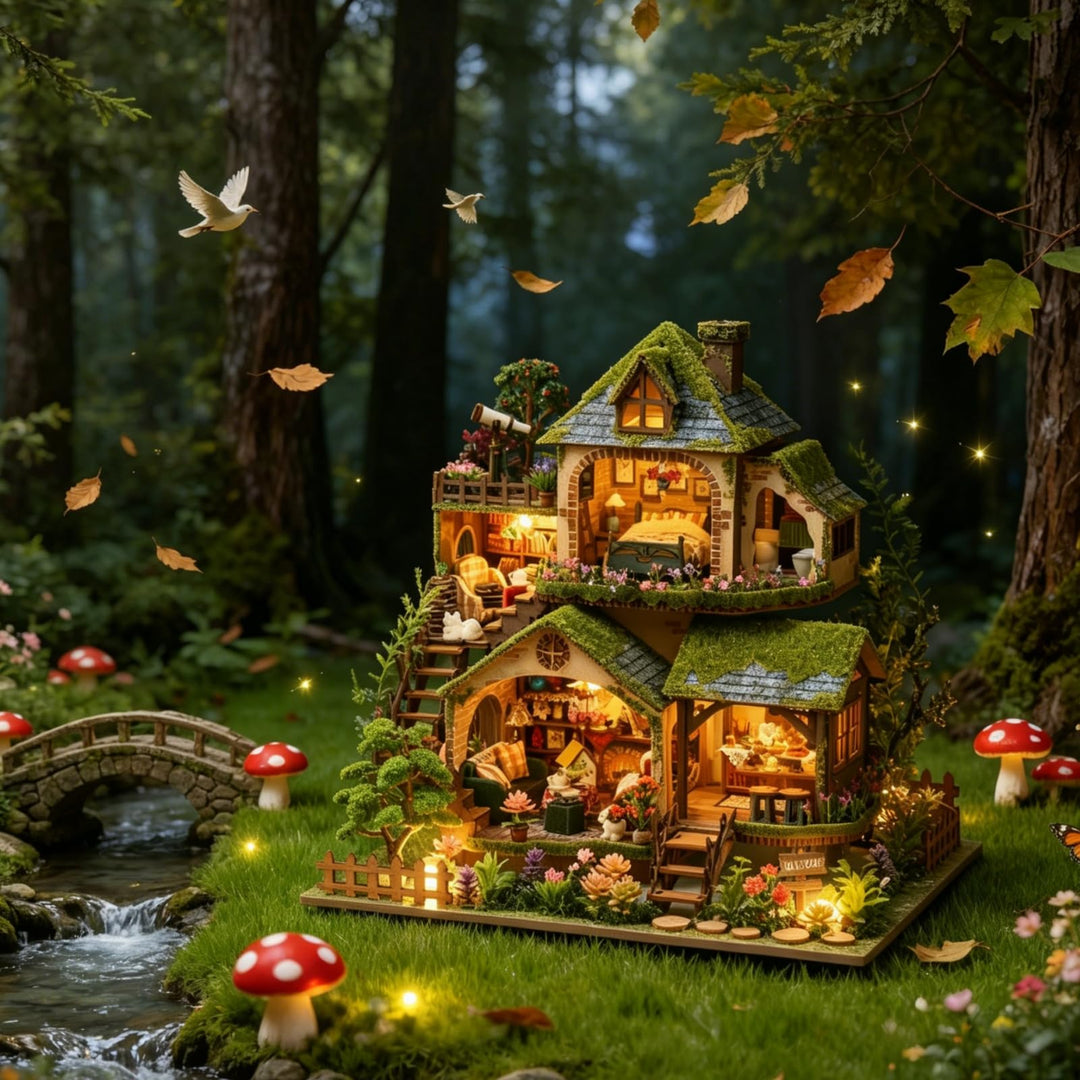 DIY Puppenhaus Bausatz Waldhaus Miniatur mit LED-Beleuchtung - Bild 2
