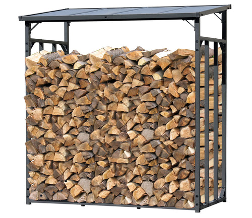Kaminholzregal Metall Aussen XXL 185x70x185 cm mit Dach Anthrazit