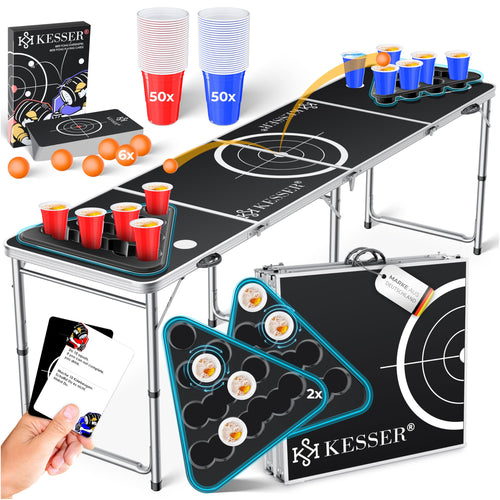 Beer Pong Tisch Set klappbar höhenverstellbar mit 100 Bechern