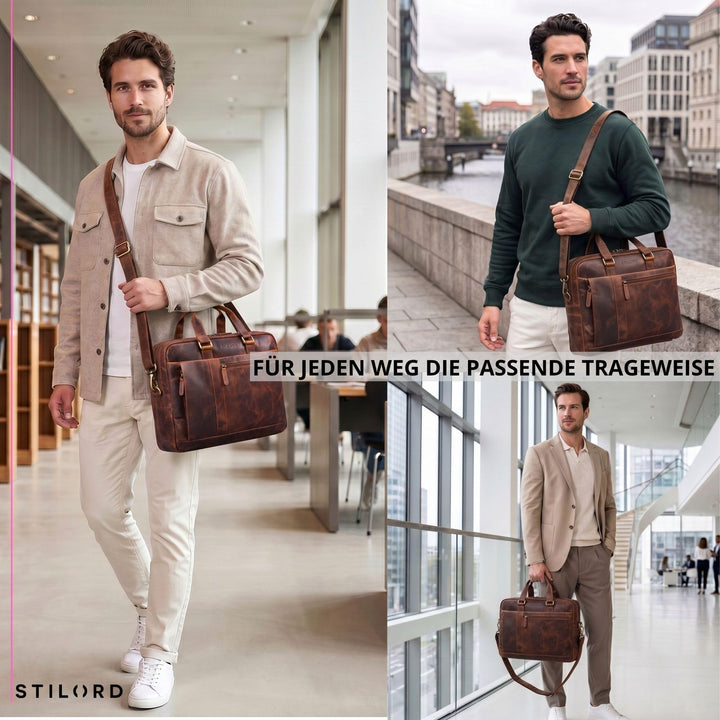Leder Laptoptasche 15.6 Zoll Vintage Umhängetasche Cognac - Bild 7