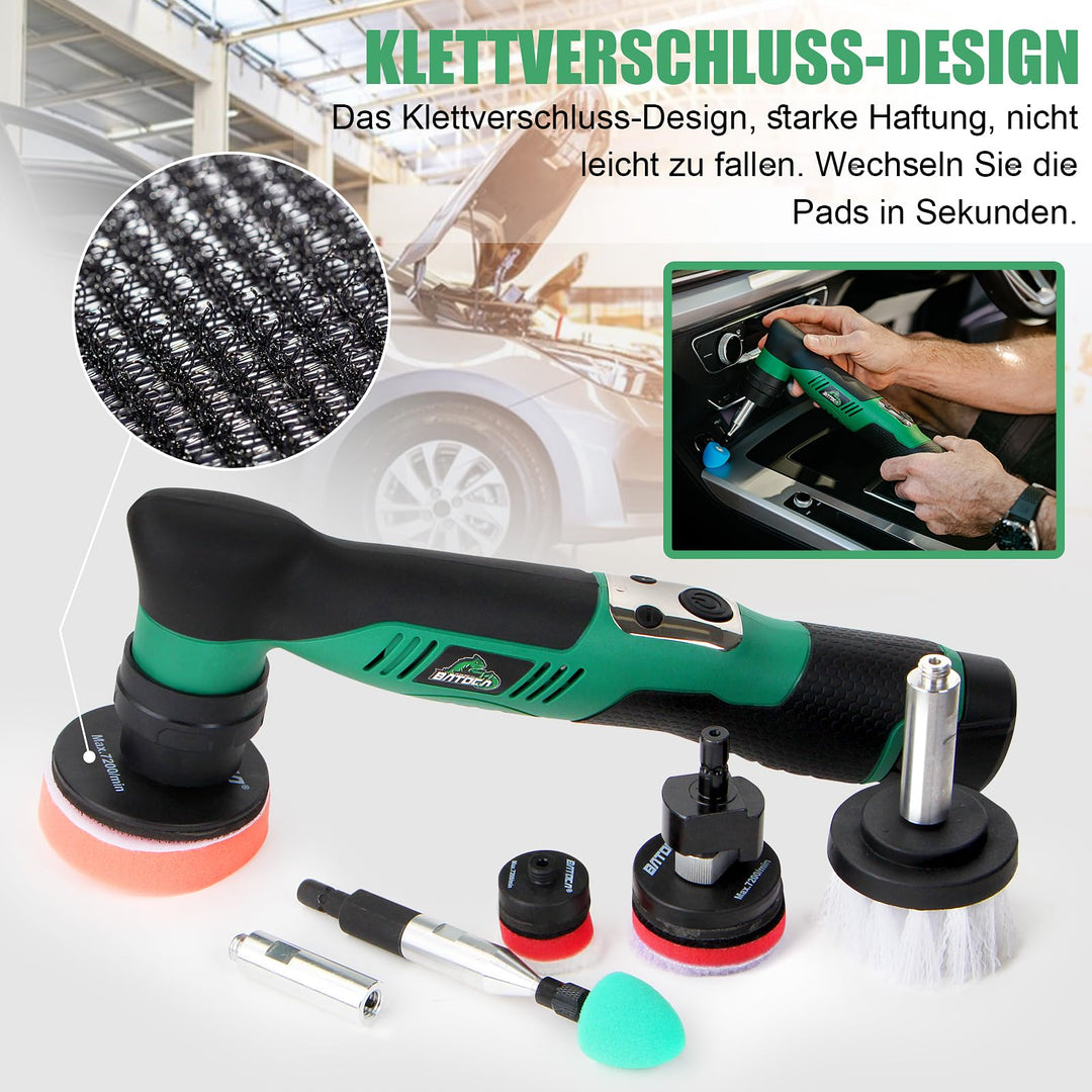 Mini Poliermaschine Akku 3-in-1 Rotation &amp; Exzenter 6 Stufen für Autopflege - Bild 9