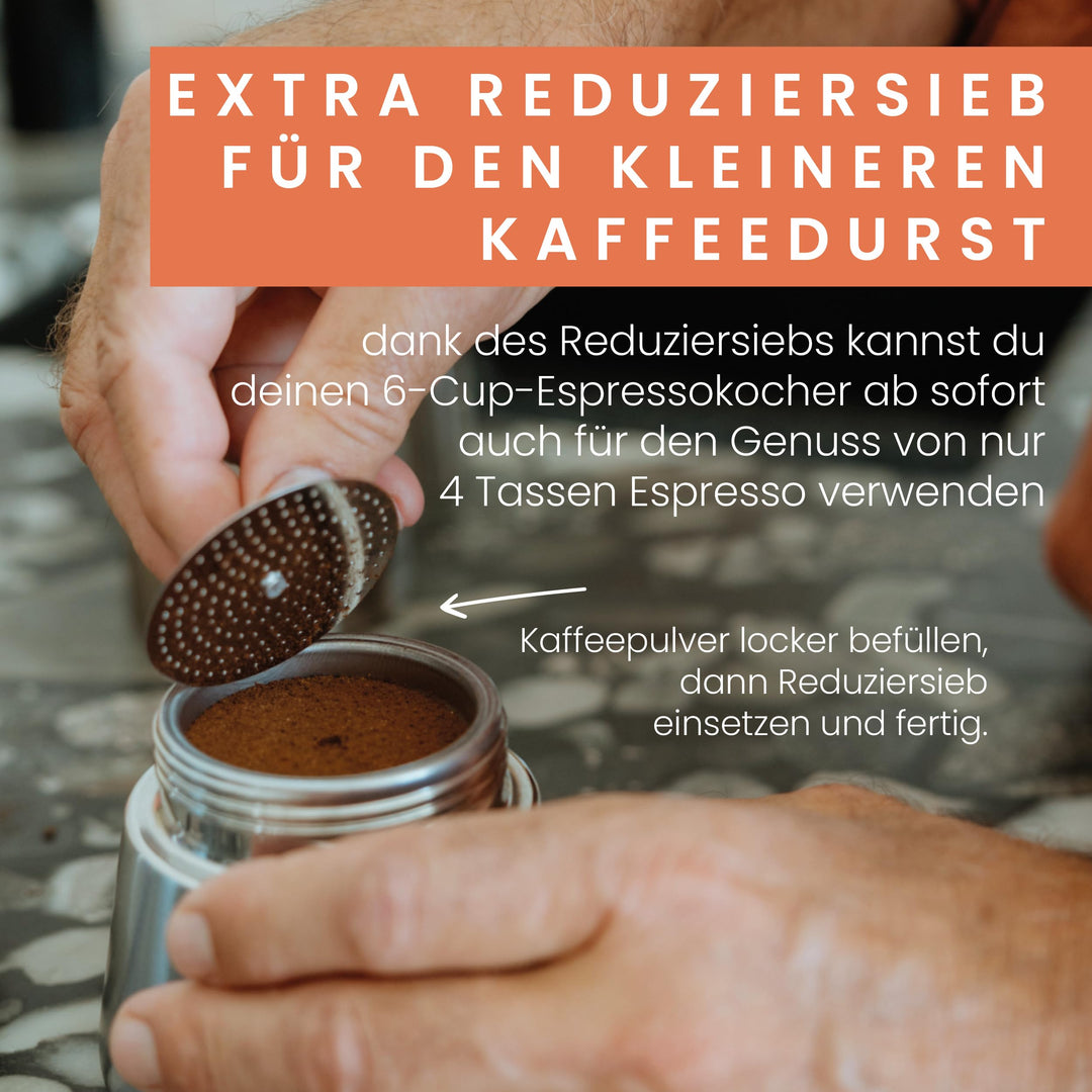 Espressokocher Induktion Edelstahl 4/6 Tassen mit Reduziersieb - Bild 2