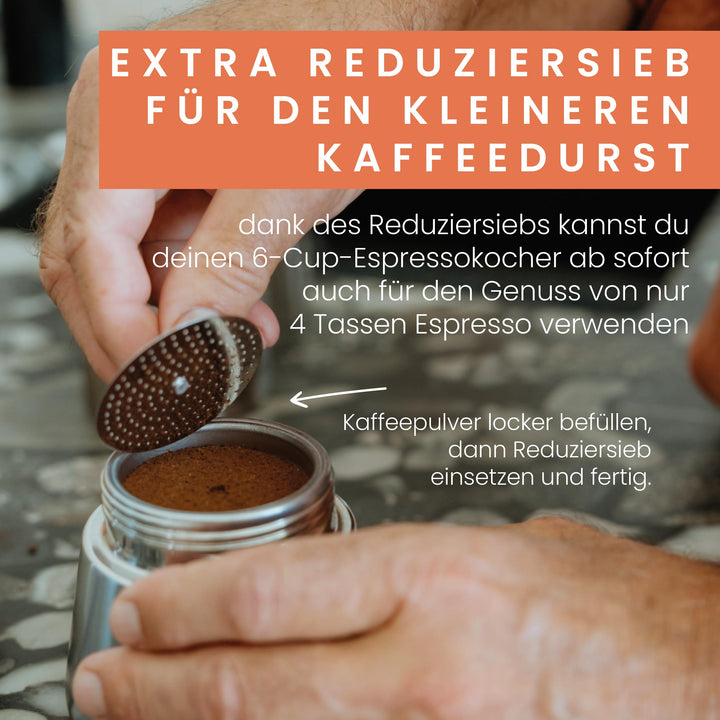 Espressokocher Induktion Edelstahl 4/6 Tassen mit Reduziersieb - Bild 2