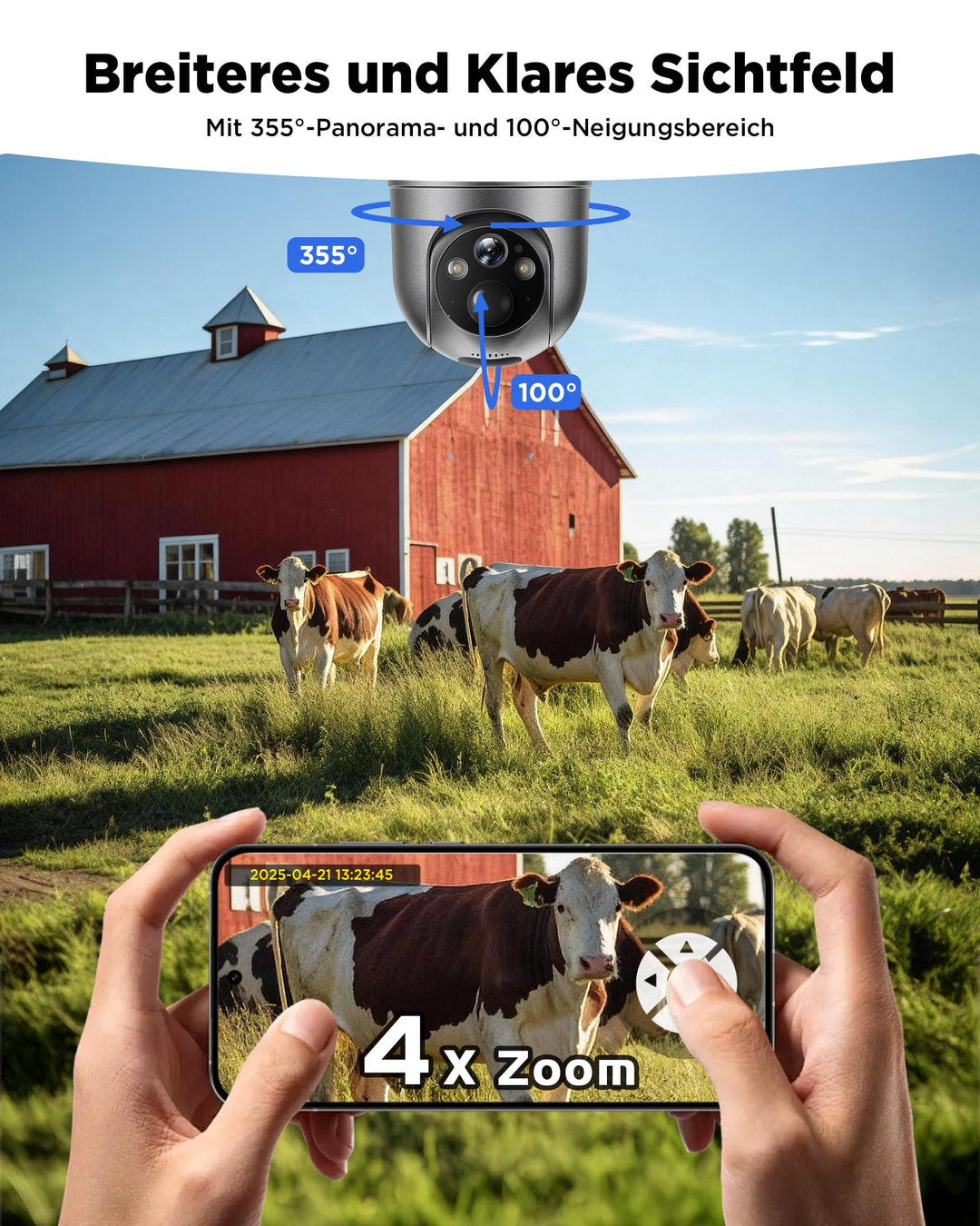 Überwachungskamera Aussen 4G Solar 2K HD 355° schwenkbar ohne WLAN - Bild 4