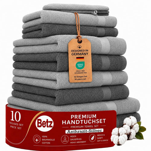 Handtuch-Set 10-teilig 100% Baumwolle 470g/m² Anthrazit Silbergrau