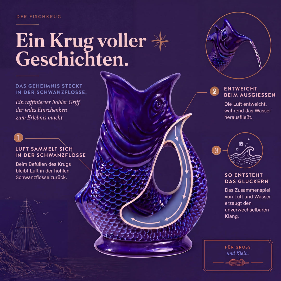 Fischkrug Keramik 1,5 L mit Klang-Effekt Dunkelblau - Bild 3