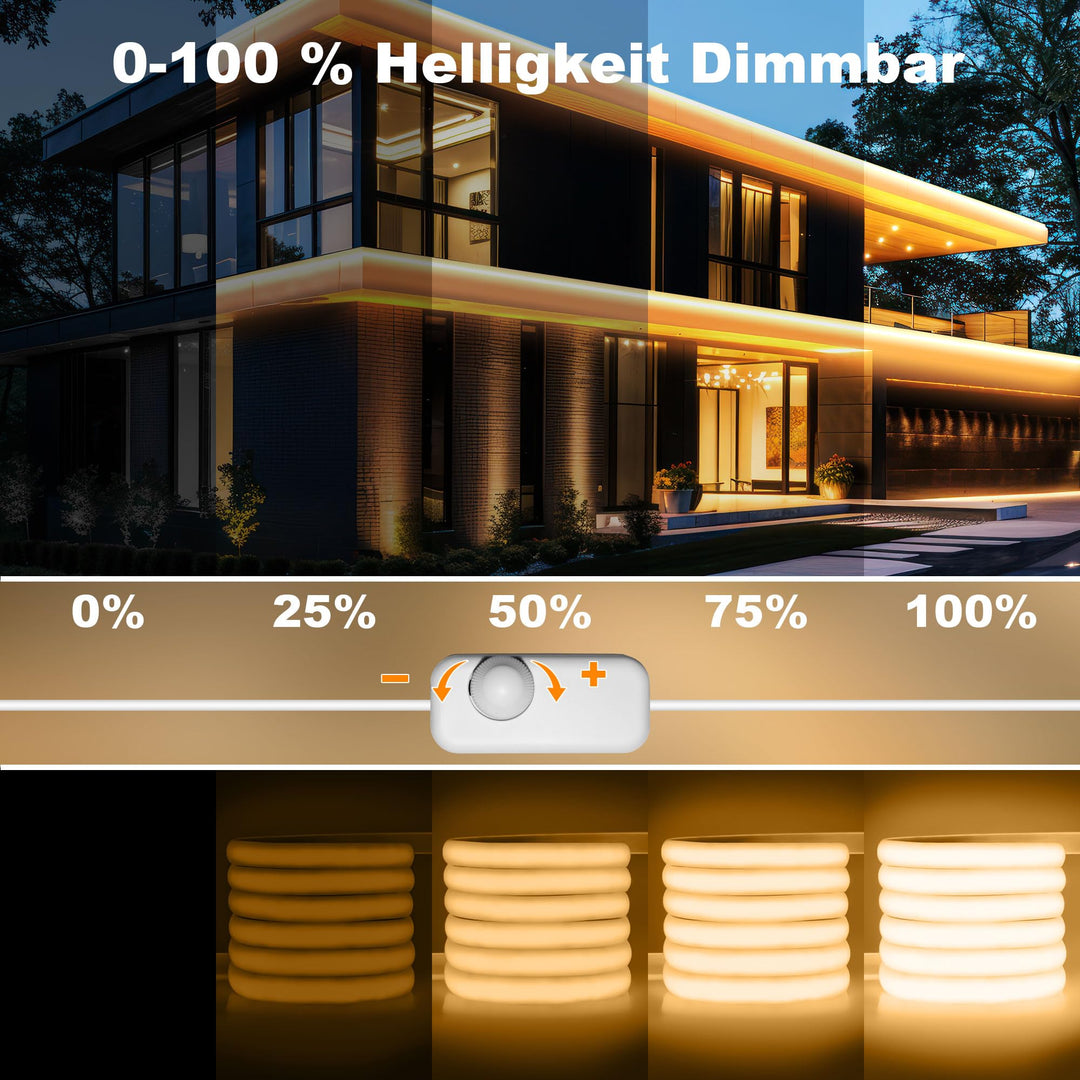COB LED Streifen Aussen IP67 Warmweiss 2700K 230V 20m Selbstklebend - Bild 4