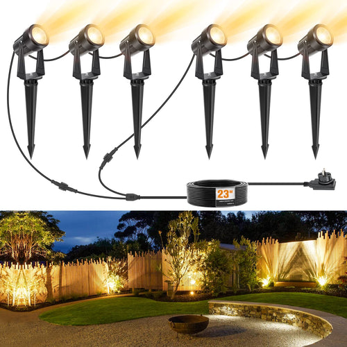 LED Gartenstrahler 6er-Set Warmweiss 3000K IP67 mit Kabel 23m