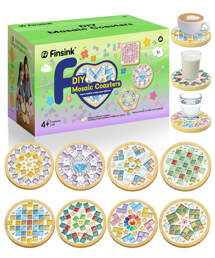 Mosaik Bastelset Kinder Holzuntersetzer DIY Glassteine 4er-Set
