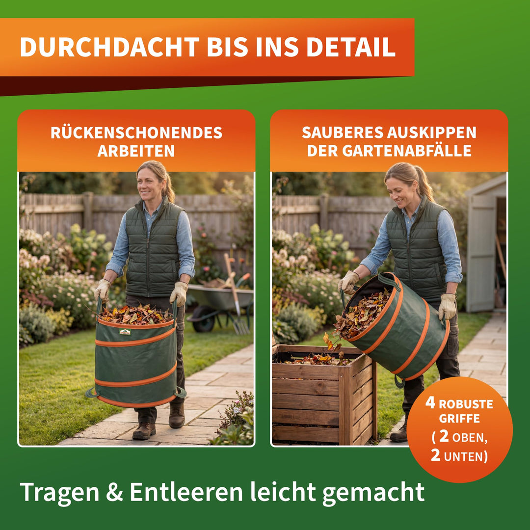 Gartenabfallsack Pop-Up 3er-Set 165 L Polyethylen mit Kordel - Bild 6