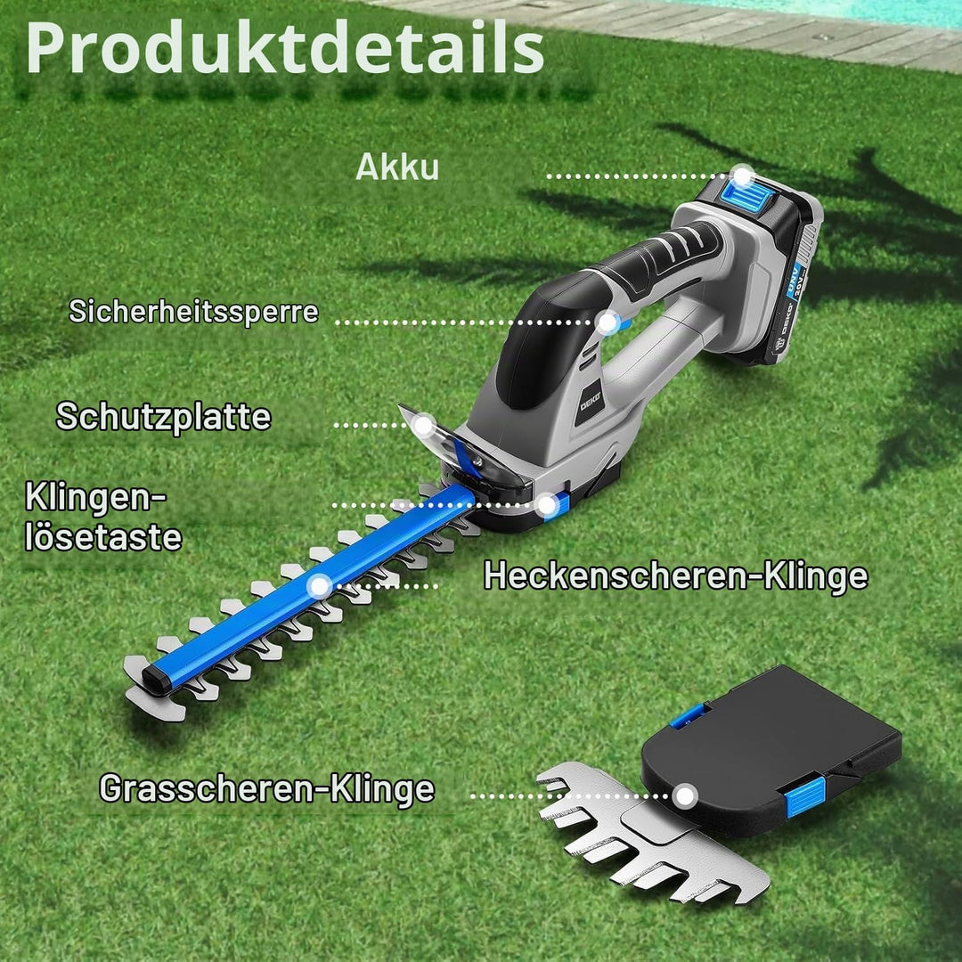Akku-Heckenschere 2-in-1 20V mit Kurz- und Langklinge für Garten - Bild 6