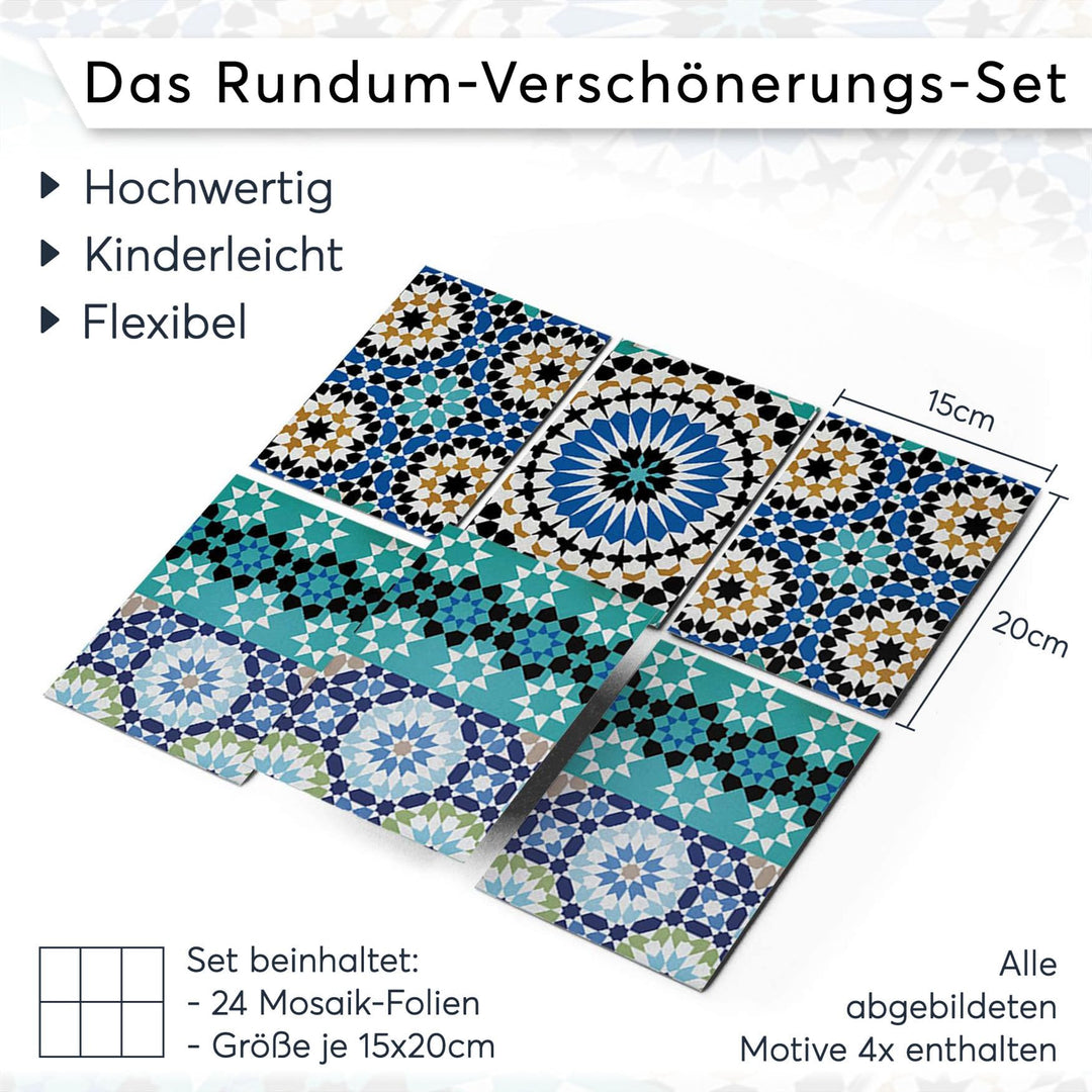 Fliesenfolie Türkisches Mosaik selbstklebend 15x20 cm 24-teilig - Bild 7