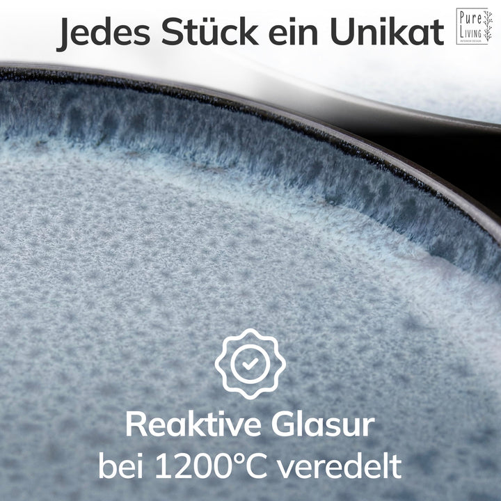 Steingut Geschirrset 24-teilig für 6 Personen Graublau Matt - Bild 7