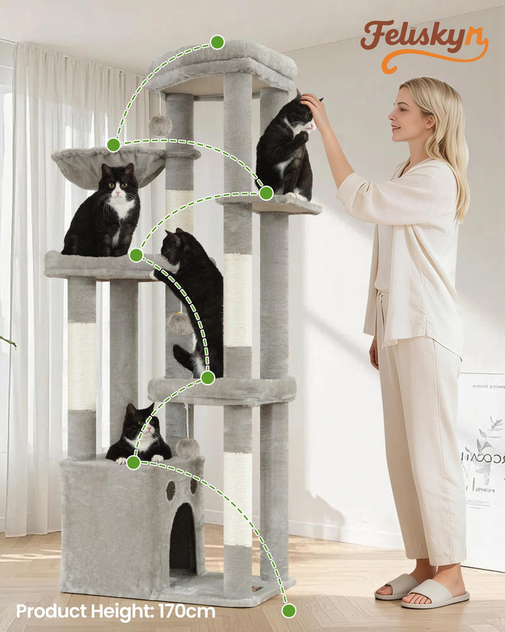 Kratzbaum XXL 170 cm mit 3 Ebenen für grosse Katzen