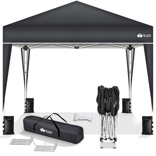 Faltpavillon 3x3m Anthrazit Stahl wasserdicht UV50+ mit Sandsäcken
