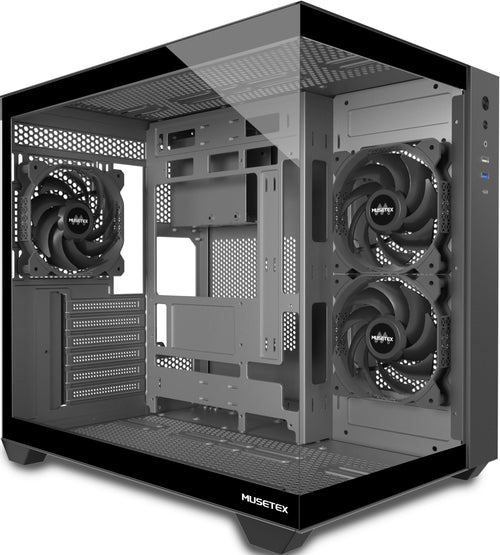 PC Gehäuse ATX Mid Tower 270° Tempered Glass 3 Lüfter USB-C schwarz
