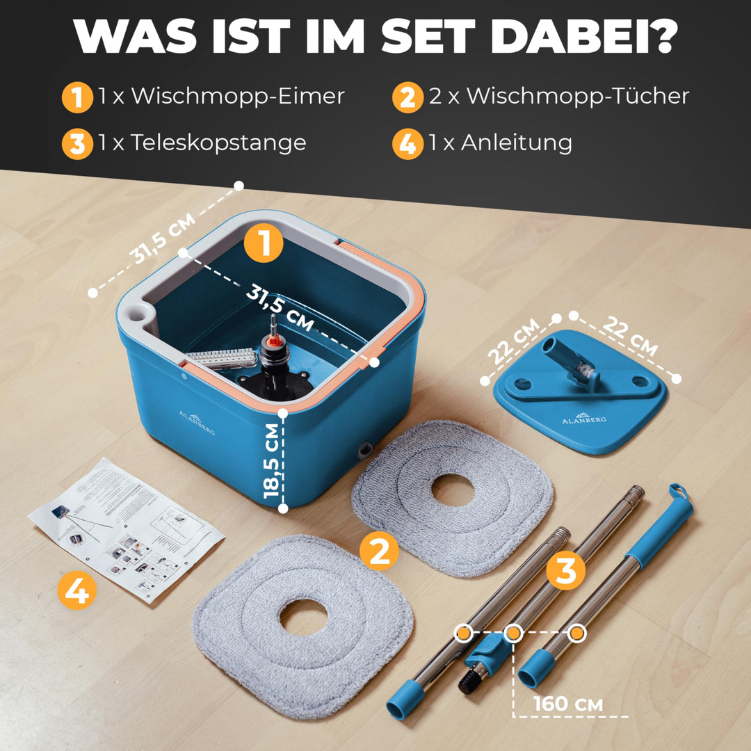Wischmopp Set mit 2-Kammer-Eimer Schleudermechanismus Mikrofaser Hartboden - Bild 6