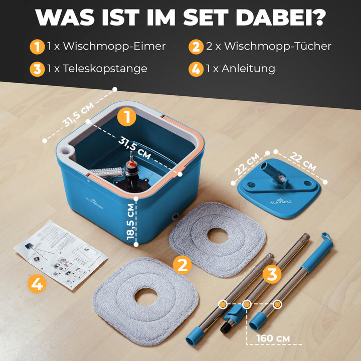 Wischmopp Set mit 2-Kammer-Eimer Schleudermechanismus Mikrofaser Hartboden - Bild 6