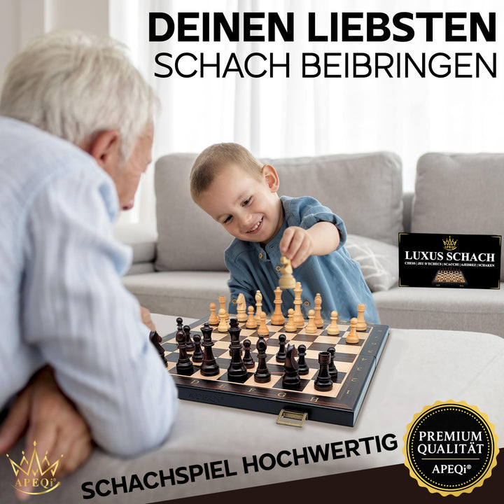 Schachspiel Holz Deluxe klappbar 54x54cm mit 32 Figuren - Bild 7