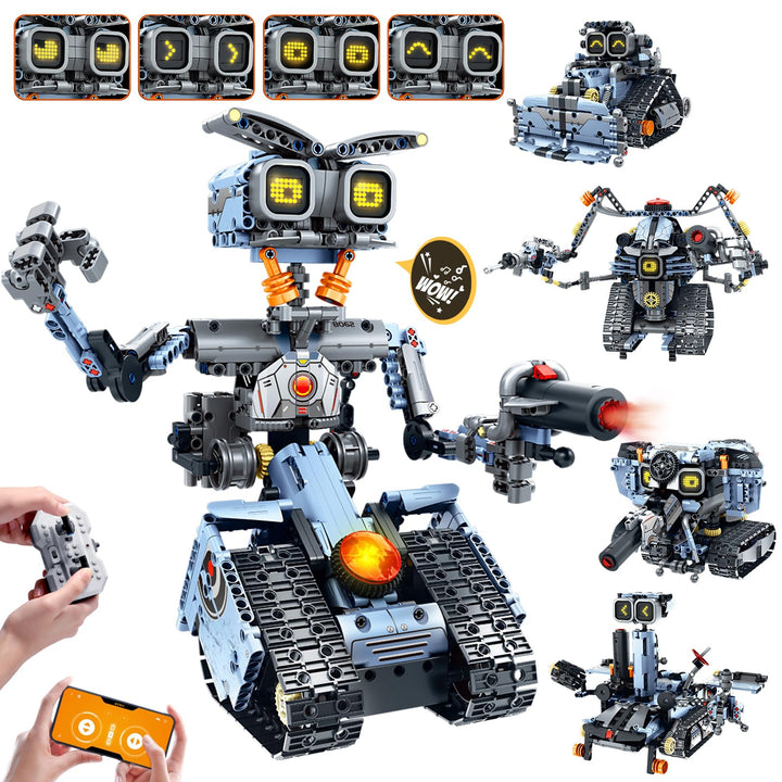 Roboter Bausatz 5-in-1 mit LED-Augen &amp; App-Steuerung ab 8 Jahren