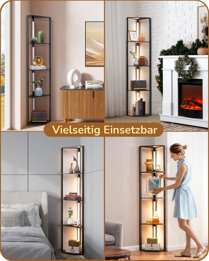 Stehlampe mit Regal LED dimmbar 3-in-1 Schwarz Holzmaserung - Bild 8