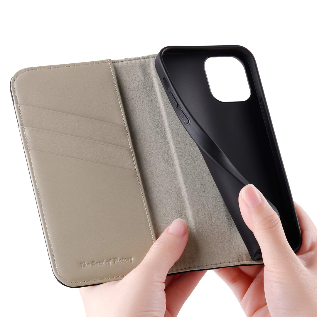 Leder Handyhülle iPhone 12 Mini Grau mit 3 Kartenfächern RFID-Schutz - Bild 2