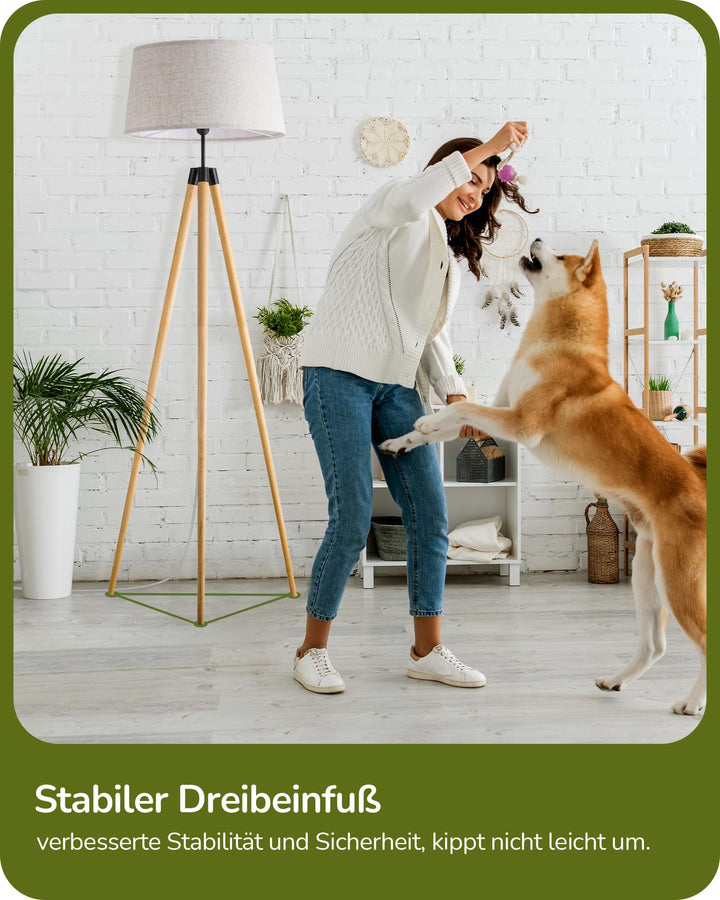 Stehlampe Boho Holzstativ dimmbar mit Leinenschirm &amp; Fernbedienung - Bild 7