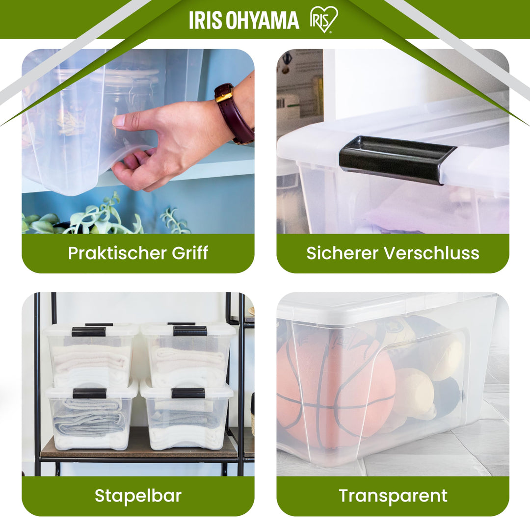 Aufbewahrungsbox mit Deckel 45L stapelbar transparent 4er-Set - Bild 3