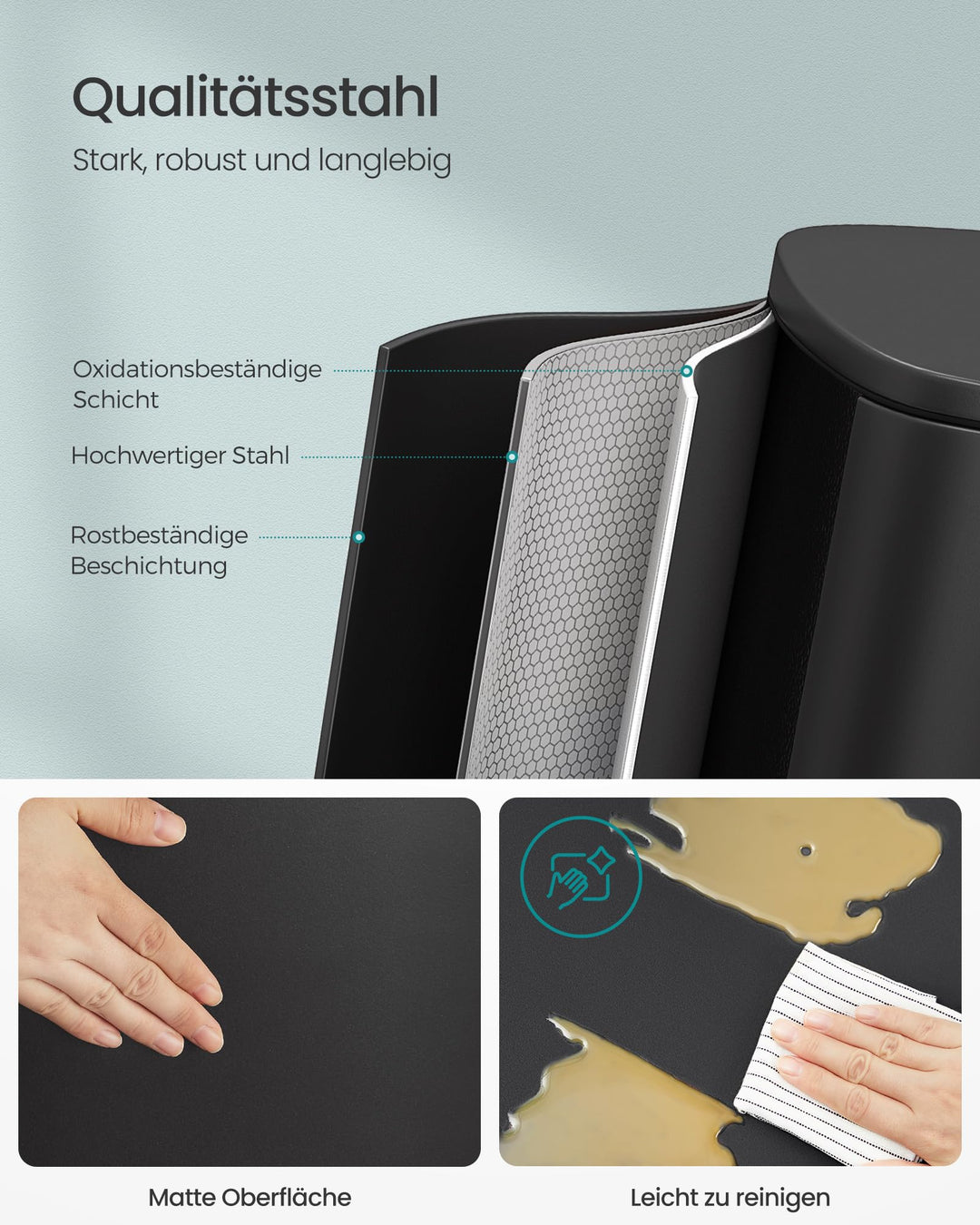 Treteimer Küche Stahl 50 Liter Softclose schwarz - Bild 3