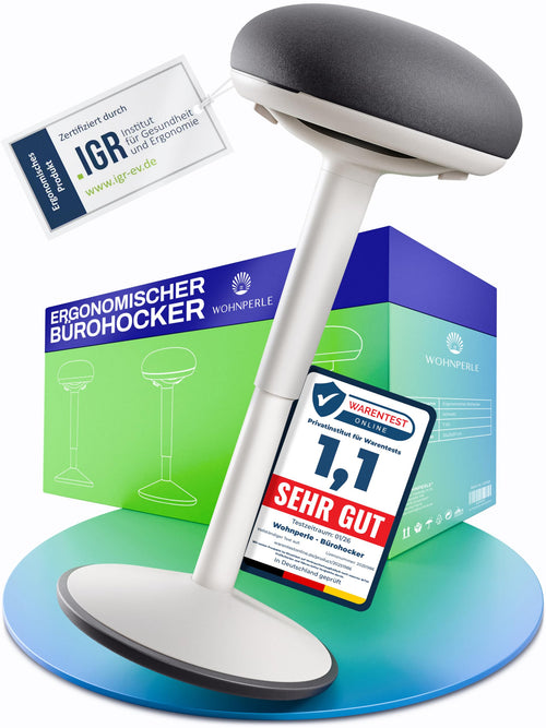 Ergonomischer Bürohocker höhenverstellbar mit Schwingeffekt, Weiss