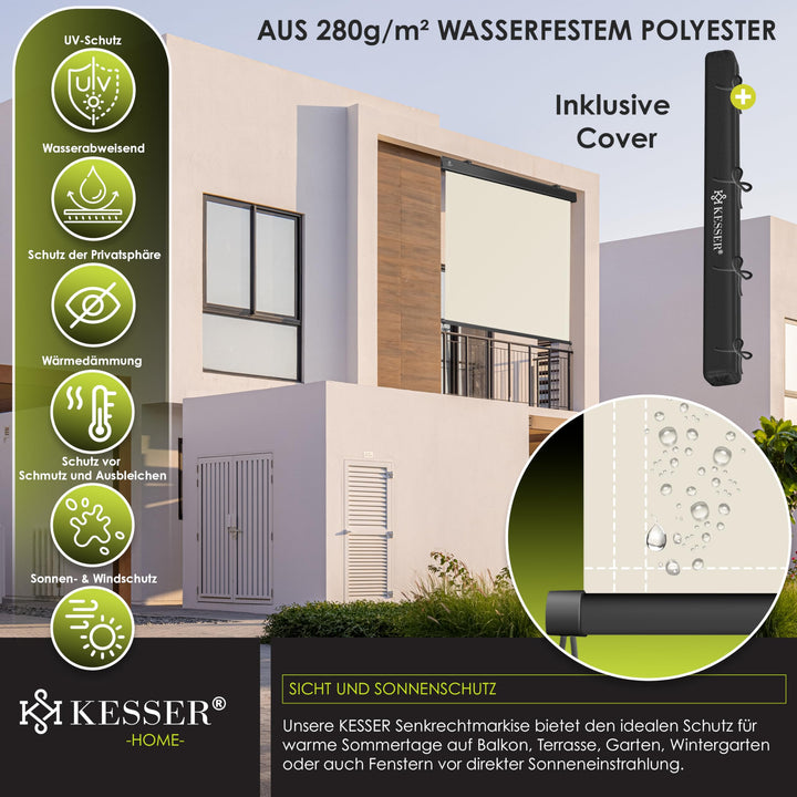Senkrechtmarkise 200x250cm Aluminium-Kassette Balkon Terrasse beige - Bild 6
