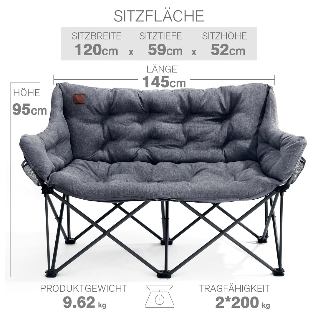 Campingsofa faltbar 2-Personen 145cm 400kg Tragkraft gepolstert - Bild 3