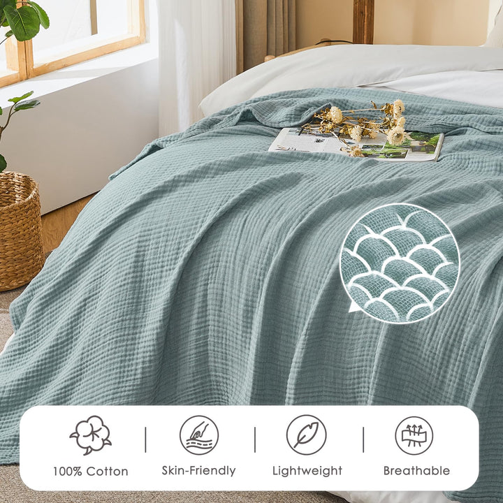 Musselin Decke Baumwolle 4-lagig 150x200 cm Melange Türkis - Bild 5