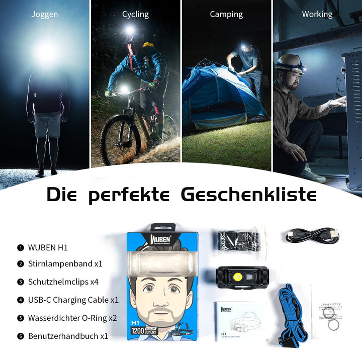 Stirnlampe LED wiederaufladbar 1200 Lumen 10 Modi IPX8 - Bild 8