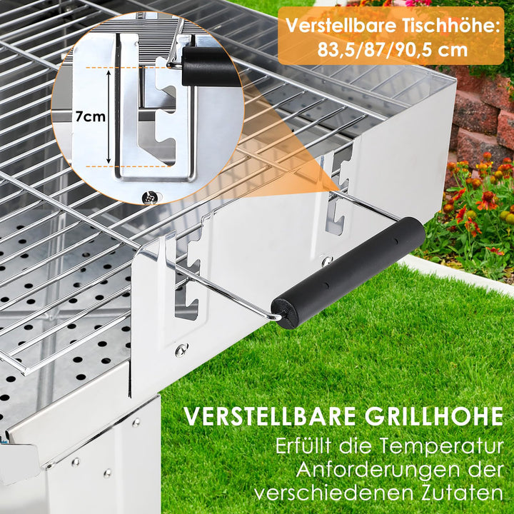 Holzkohlegrill Edelstahl Säulengrill 45x46cm Rost für 4-6 Personen - Bild 3
