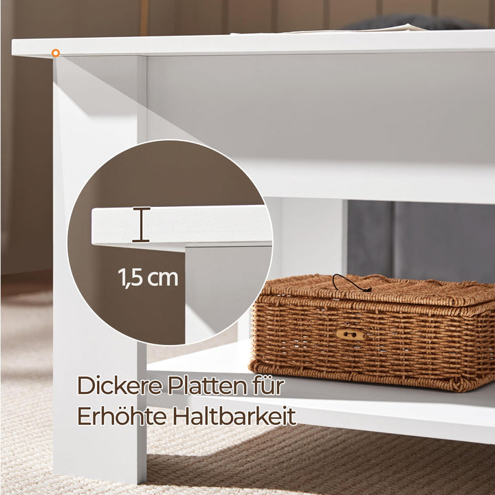 Couchtisch höhenverstellbar Weiss Lift-Top mit Stauraum 98x50cm - Bild 9