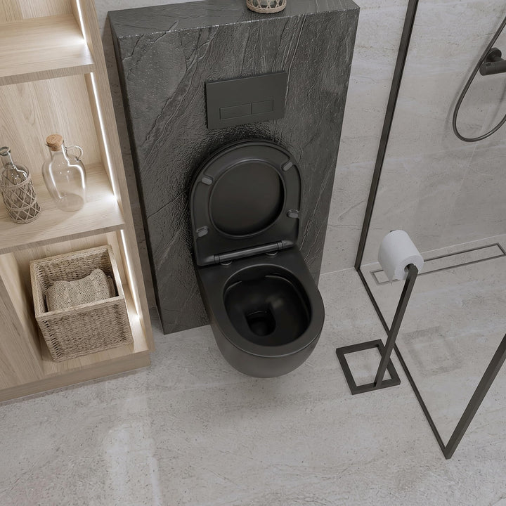 Wand-WC spülrandlos Schwarz matt mit Soft-Close Sitz 360x480x375 mm - Bild 3