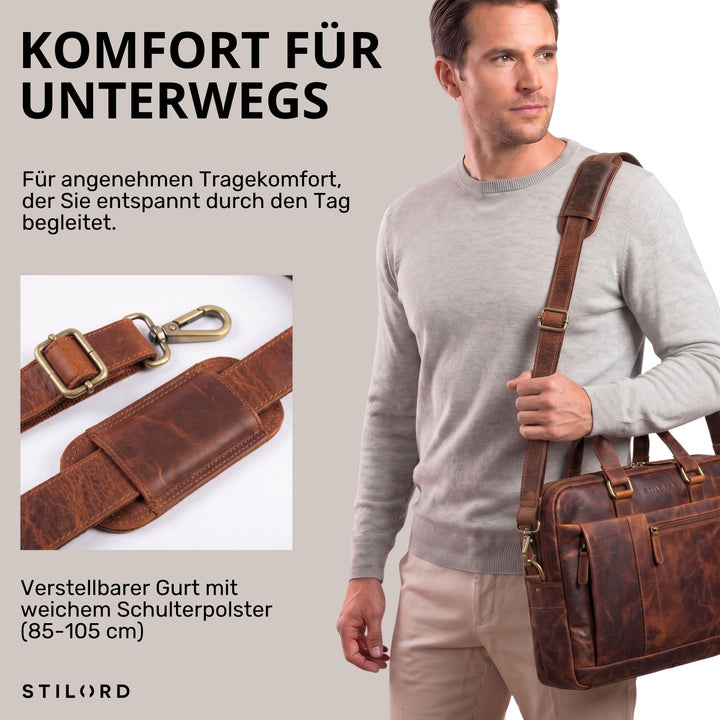 Leder Laptoptasche 15.6 Zoll Vintage Umhängetasche Cognac - Bild 5