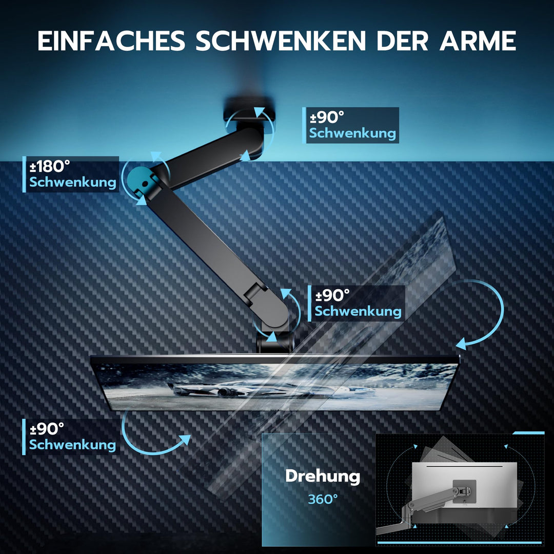 Monitor Wandhalterung bis 49 Zoll Stahl/Alu schwarz mit Gasdruckfeder - Bild 2