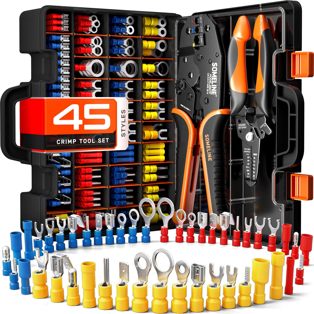 Crimpzangen-Set mit Kabelschuhen 45 Typen 0,34–6 mm² und Abisolierzange