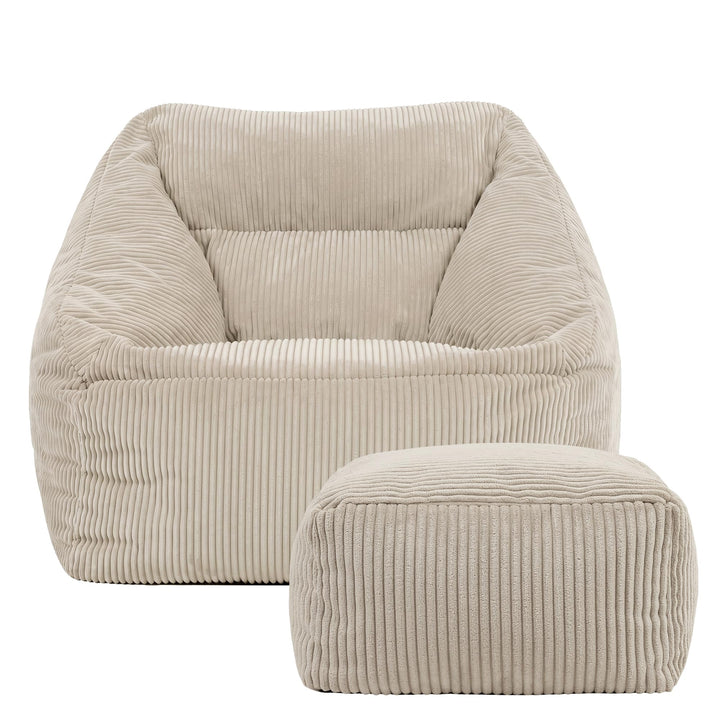 Sitzsack Sessel mit Hocker Cord-Stoff beige 97x84x73 cm