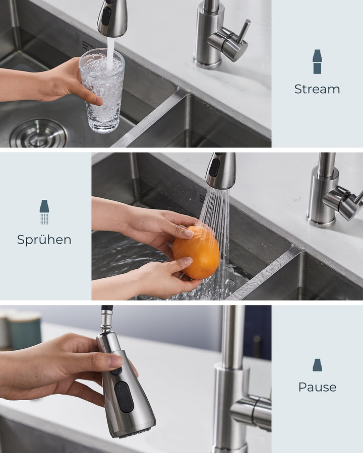 Küchenarmatur ausziehbar Edelstahl 360° schwenkbar 2 Strahlarten - Bild 3