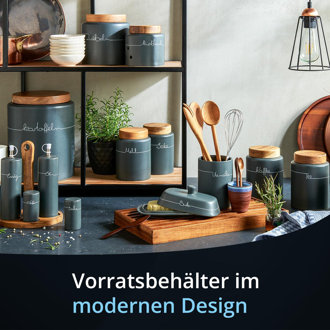 Vorratsdosen Set Keramik 3-teilig Kartoffel Zwiebel Knoblauch Bambus - Bild 3