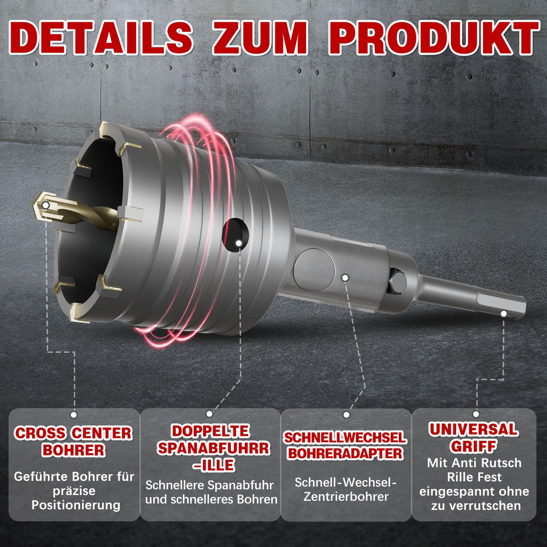 Bohrkronen-Set Hartmetall 7 Grössen SDS Plus &amp; Max für Beton Mauerwerk - Bild 3