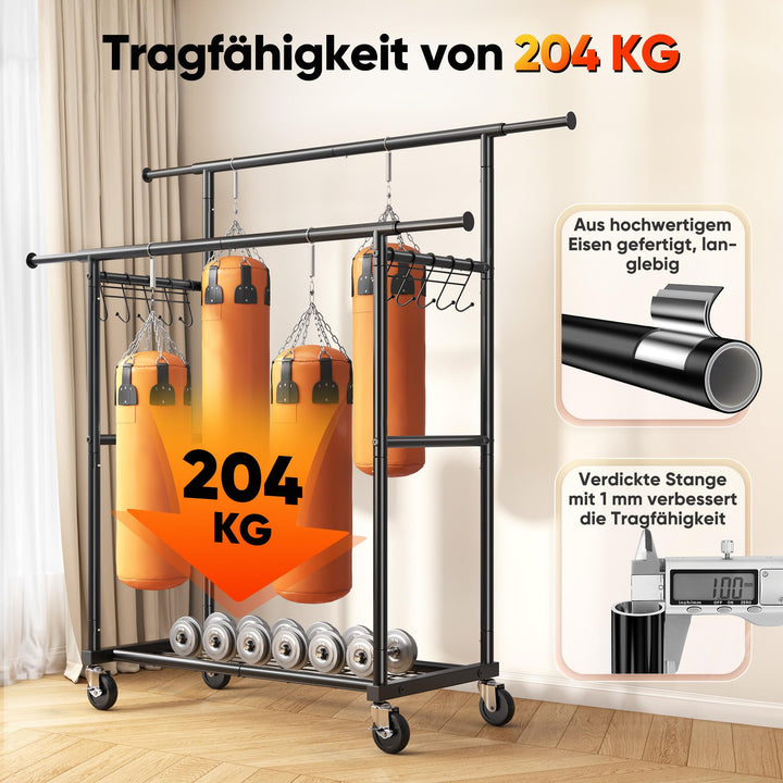 Doppel-Kleiderständer Metall 204 kg Schwerlast mit Rollen - Bild 4