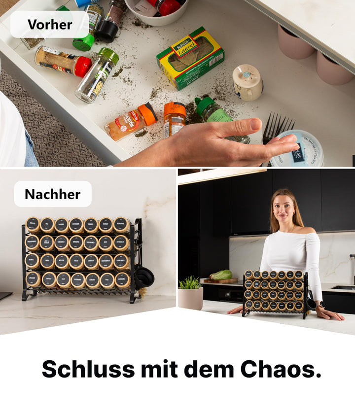 Gewürzregal stehend &amp; Wand 4-stöckig schwarz mit 28 Gläsern - Bild 7
