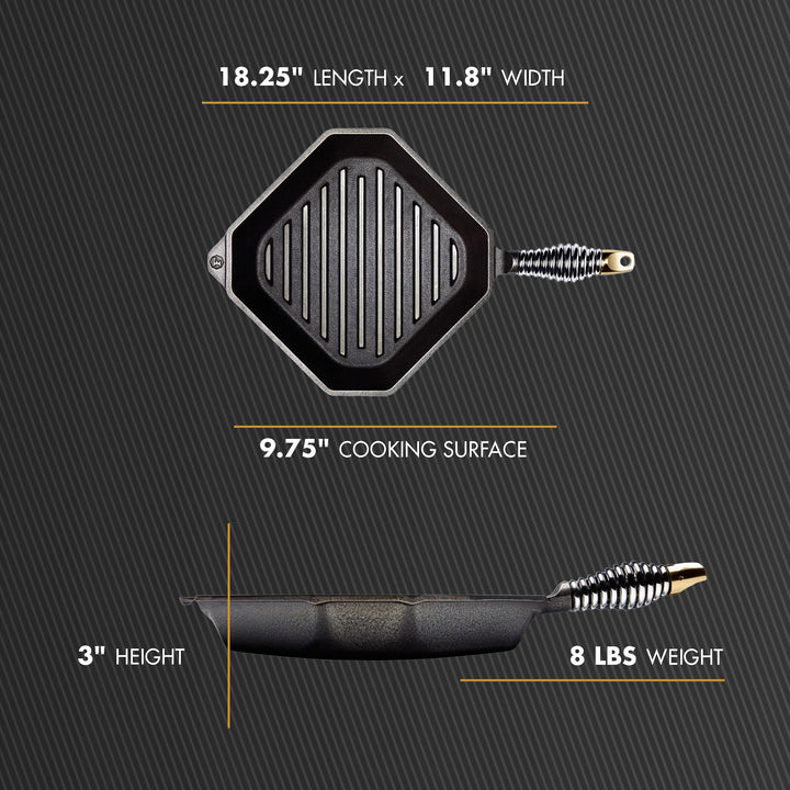 Gusseisen-Grillpfanne achteckig 25 cm vorgebrannt für Induktion &amp; Grill - Bild 6